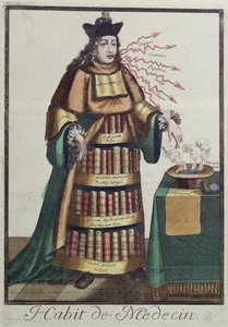 Doktor, projekt kostiumu alegoryczny, według wizerunku wyrytego przez jednego z rodu Larmessinów, ok. 1640-84 autorstwa French School