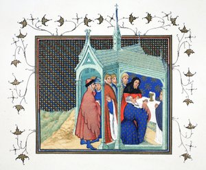 Hrabia Northumberland na mszy w kaplicy zamku Conway składa swoją zdradziecką i śmiertelną przysięgę, faksymile z Le Prinse et Mort du Roy Richart Jeana Cretona, przedruk z XIX wieku autorstwa French School