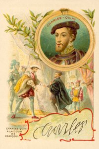 Cesarz Karol V na dworze Franciszka I Francji (chromolitho) autorstwa French School