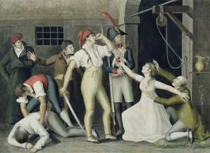 Synowskie i heroiczne nabożeństwo Madamemoiselle de Sombreuil we wrześniu 1792 r., ok. 1800 r. (pióro i atrament, toaleta i gwasz na papierze) autorstwa French School