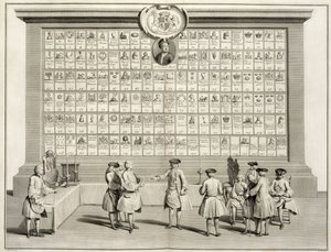 Wolni masoni, ze znakami dla różnych lóż, z Ceremonii religii i zwyczaju, c.1733 autorstwa French School