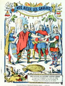 Galijscy przywódcy w lidze przeciwko Juliuszowi Cezarowi (100-44 pne) pod wodzą Wercyngetoryksa (zm. 46 pne) z rękawa ochronnego do podręczników szkolnych, koniec XIX wieku autorstwa French School
