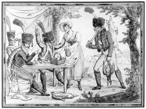 Hussars and Vivandiere, 1803 (wc na papierze) autorstwa French School