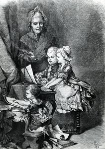 Niemowlę Mozart grający na pianinie autorstwa French School
