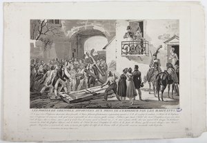 Mieszkańcy deponujący bramy Grenoble u stóp cesarza, 6 marca 1815, wyd. Martinet, 1815 autorstwa French School