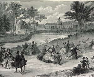 Jardin dAcclimatation, Paryż, 1855 (rycina bw) autorstwa French School
