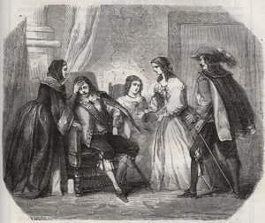 Król Francji Ludwik XIII (1601-1643) zapada na migrenę, gdy rozmawia z królową Anną Austrii (1601-1666). Grawer z 1871 r. w „Histoire Des Cocus Celebres” Henry