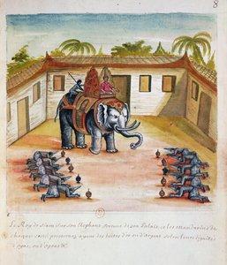 Król Syjamu na słoniu, z relacji jezuitów w Syjamie, 1688 (wc na papierze) autorstwa French School