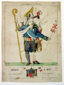 „Człowiek z sześcioma głowami”, karykatura Charlesa Maurice de Talleyrand-Périgord (1754-1838), 1815 (rycina ręcznie kolorowana)