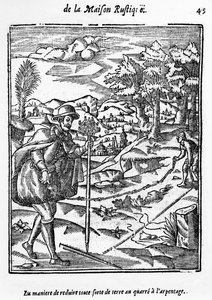 Sposób, w jaki zredukować jakąkolwiek ziemię do placu geodezyjnego, ilustracja z LAgriculture et Maison Rustique autorstwa Charlesa Estienne