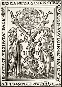 The Marque of Jehan St Denis, paryski księgarz, z Science and Literature in The Middle Ages autorstwa pubu Paul Lacroix. Londyn 1878 autorstwa French School