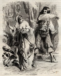 Markiz Montespan, Louis Henri (Louis-Henri) de Pardaillan de Gondrin (1640-1691), spoliczkował swoją żonę, markizę Montespan (Francoise Athenais) przez Rochechouart Mortemart (lub Madame de Montespan) (1640-1707), za odmówiła mu na rozkaz Ki autorstwa French School