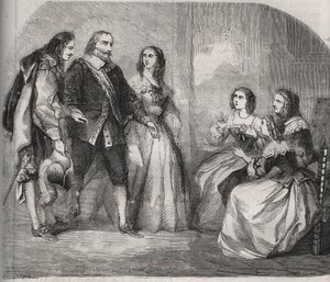 Markiz Montespan, Louis Henri (Louis-Henri) de Pardaillan de Gondrin (1640-1691) (po lewej) przyszedł oświadczyć się za małżeństwo Francoise Athenais (Francoise-Athenais) z Rochechouart Mortemart (wtedy markiz de Montespan lub Madame). przez Montespan autorstwa French School