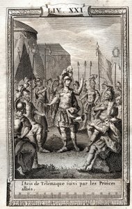 Zawiadomienie o Telemaque, a następnie przez książąt sprzymierzonych - grawerowanie z 1798 r. według Monneta w „Les Aventures de Telemaque, fils d