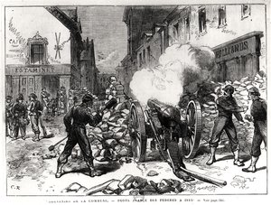 Komuna Paryska: Barykada w Issy, 2 maja 1871 (rycina) (zdjęcie bw) autorstwa French School