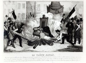 Lud palący tron na Placu Bastylii, 1848 r. autorstwa French School