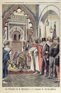 Prezydent Republiki Francuskiej, Emile Loubet (1838-1929) z wizytą w meczecie Sidi Bou Medine, Tlemcen, Algieria, ilustracja z Le Petit Journal, 3 maja 1903