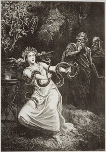 Pytia z LHistoire de la Magie Paula Christiana, zilustrowana w Historii magii, wydanej pod koniec XIX wieku autorstwa French School