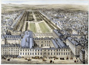 Pałac Królewski w 1679 roku, widok z ulicy St Honoré - litografia autorstwa French School