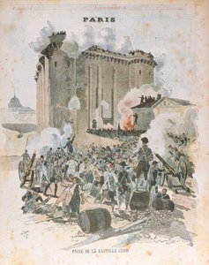 Oblężenie i zdobycie Bastylii 14 lipca 1789 r., ilustracja na okładce szkolnego zeszytu ćwiczeń, ok. 1889 r. (kolorowa litografia) autorstwa French School