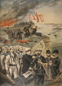 Wojna hiszpańsko-amerykańska: lądowanie w Guantanamo, ilustracja z Le Petit Journal: Supplement illustre, 1898 autorstwa French School