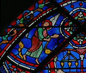 Okno św. Tomasza: aniołowie chodzą do grobu św. Tomasza (w23) autorstwa French School