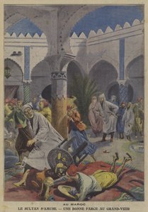 Sułtan Maroka bawi się żartem ze swojego wielkiego wezyra (kolor litograficzny) autorstwa French School