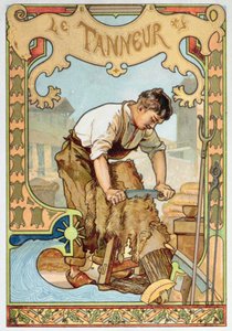 Garbarz, ilustracja z księgi o rzemiośle, ok. 1899 (kolor lito) autorstwa French School