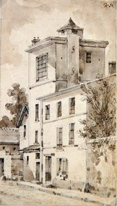 Wieża, w której Louis-Jacques Daguerre dokonał swoich odkryć (akwarela na papierze) autorstwa French School