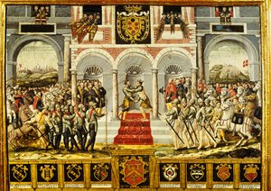 Traktat z Cateau-Cambresis i objęcie Henryka II (1519-59) Francji i Filipa II (1527-98) Hiszpanii, 2-3 kwietnia 1559 autorstwa French School