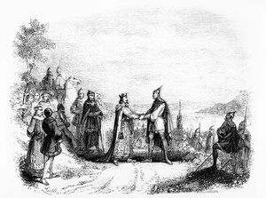 Traktat w Saint Clair-sur-Epte między Karolem III Prostym (879-929) królem Francji (898-923) a Rollo wikingiem w 911 autorstwa French School