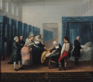 Monsieur ir Madame Necker vizitas į Hopital de la Charite, 1780 poli autorstwa French School