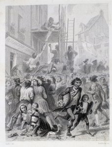 Wojna mączna: zamieszki przed piekarnią w maju 1775 r. (pierwsze owoce rewolucji francuskiej) autorstwa French School