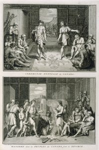 Ceremonia ślubna i sposób rozwodu w Kanadzie, ilustracja z ceremonii i zwyczajów religijnych, ryt. Bernard Picart (1673-1733) 1723 autorstwa French School