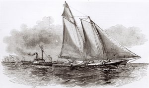 Yacht America przejmuje prowadzenie w regatach Cowes Regatta 1851, z Le Monde Illustre, 1851 autorstwa French School
