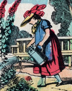 Zajęcia dla dziewczynek z dobrych rodzin: nauka ogrodnictwa - Obraz Epinal - XIX w. (grafika) autorstwa French School