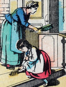 Zajęcia dla dziewcząt z dobrych rodzin: prace domowe - Obraz epinal - XIX w. (rycina) autorstwa French School