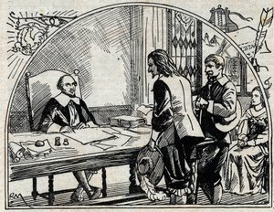 Biuro adresowe Teofrasty Renaudota (1586-1653), francuskiego lekarza i dziennikarza, założyciela Gazette de France. Anonimowy grawer z 1930 roku. autorstwa French School
