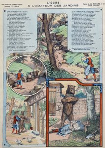 Niedźwiedź i miłośnik ogrodu - Fables de La Fontaine na obrazach Epinal autorstwa French School