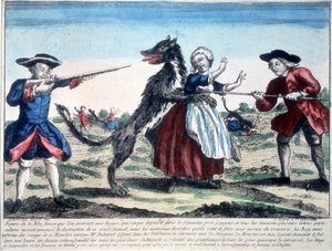 Bestia z Gevaudan zabita przez żołnierzy autorstwa French School