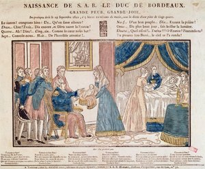 Narodziny Henri Charles Ferdinand Marie Dieudonne de France, Duc de Bordeaux, Comte de Chambord w dniu 29 września 1820 r. (kolorowe drzeworyty) autorstwa French School