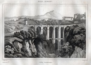 Most ma podwójne arkady - CIVITA CASTELLANA - Prowincja Viterbo - Włochy - Rycina z „” Malownicze Włochy” – Historyczne i opisowe malarstwo Włoch”” autorstwa M. de Norvins, Ch. Nodier 1834-1836. autorstwa French School