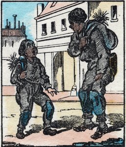 Kominiarz. Grawerowanie w „”La chanson des metier””. Obrazowanie epinal, koniec XIX wieku. Prywatna kolekcja autorstwa French School