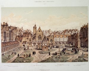 Kościół i cmentarz Niewiniątek w 1550 r. - w „Paryżu a travers les ages”, koniec XIX wieku. autorstwa French School