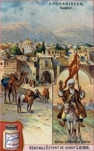 Miasto Kandahar w Afganistanie, gdzie mułła głosi wojnę. Chromolitografia reklamowa XIX wieku. autorstwa French School