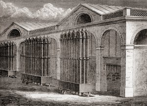 Instalacja skraplacza gazu węglowego w La Villette, Paryż, Francja w XIX wieku, z „Les Merveilles de la Science”, opublikowana ok. 1870 (rycina) autorstwa French School