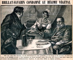 Ciekawa wegetariańska dieta gastronomiczna Jean Anthelme Brillat-Savarin (Brillat Savarin) (1755-1826, na okładce tygodnika „La cuisine des familles” nr 90, 10 marca autorstwa French School