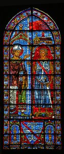 Darczyńca Jean Clement otrzymuje chorąży z St Denis; jego ramiona poniżej (w116) autorstwa French School