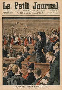 Zakończenie sensacyjnego procesu, Marguerite Steinheil słuchająca wyroku, ilustracja z okładki „Le Petit Journal”, dodatek illustre, 21 listopada 1909