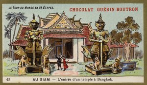 Wejście do świątyni w Bangkoku, Siam (chromolitho) autorstwa French School